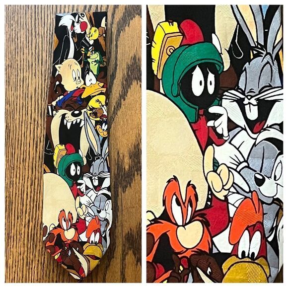 Warner Bros. Other - 90s Vintage Looney Toons Tie Bugs Bunny, Taz, Marvin the Martian, Sylvester Sam